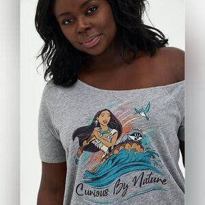 Torrid Gray Off-Shoulder Pocahontas Graphic Tee